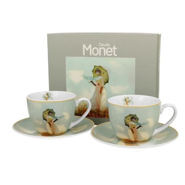 Set cu dou&259; ce&537;ti &537;i farfurioare  FEMEIA CU UMBREL&258;  inspirat de C Monet parte a seriei Art Gallery  realizate din por&539;elan de calitate superioar&259; caracterizat printr-o culoare alb-crem elegant&259; &537;i natural&259; cu o str&259;lucire delicat&259; precum &537;i o durabilitate excep&539;ional&259;Linia este realizat&259; din por&539;elan alb decorat&259; cu un 