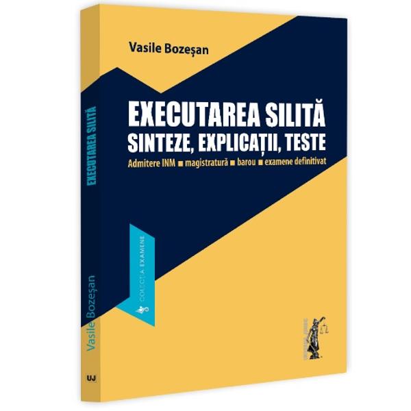 Prin prezenta lucrare autorul judecator &537;i formator la Institutul Na&539;ional al Magistraturii propune un instrument nou pe pia&539;a editoriala – util &537;i în principiu suficient − pentru în&539;elegerea rapida a normelor &537;i asimilarea cuno&537;tin&539;elor juridice necesare pentru abordarea cu succes a examenelor în a caror tematica este inclusa materia executarii silite Cuprinsul 