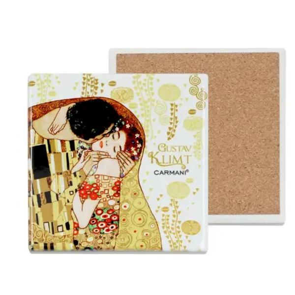 Suport pentru pahar – Ceramic&259; 10x10 cm Design Klimt – S&259;rutulTransform&259; fiecare pauz&259; de cafea într-un moment artistic cu acest suport ceramic decorat cu celebra lucrare S&259;rutul de Gustav Klimt Elegant &537;i 