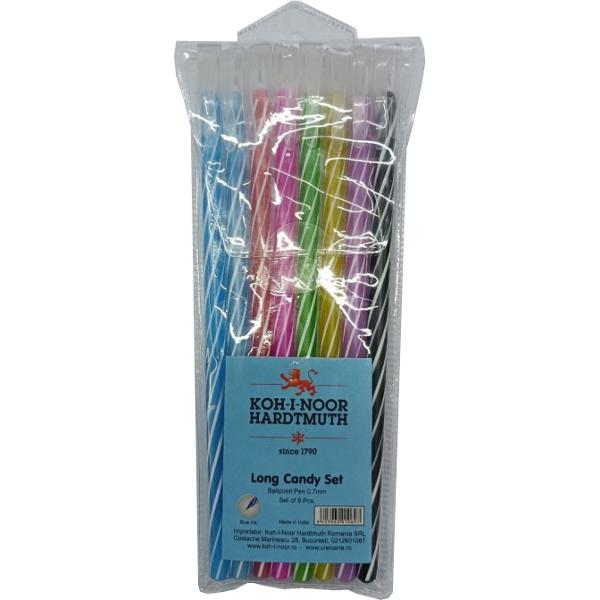 Set 8 pixuri de unica folosinta colorate atractiv cu scriere albastra Ambalate in blister cu capac pentru depozitare usoara 