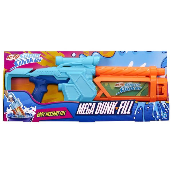 Nerf Super Soaker Blaster Nerf Mega Dunk Fill G0999 Blasterul cu apa Nerf Super Soaker Dunk-Fill Mega are un rezervor cu umplere instantanee astfel incat esti gata sa te lansezi pe suvoaie de distractie Designul inovator al rezervorului permite umplere super rapida pur si simplu scufunda-l si da drumul distractiei Nimic complicat doar scufunda rezervorul in apa si priveste cum se umple rapid Rezervorul transparent are capacitate de 1005 ml Scufunda rezervorul in apa si esti gata pentru jocuri cu apa in aer liber intr-o clipa Pompeaza
