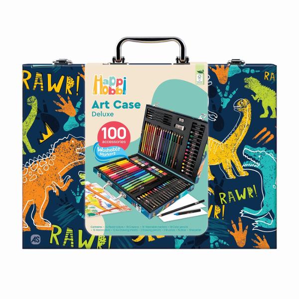 Happi Hobbi Art Case Set De Desen Deluxe Cu 100 De Accesorii Dinozaur 1038-82059 Indiferent cate culori ai avea nu sunt niciodata suficiente Trusa de desen de lux din lemn este un studio de pictura portabil cu 100 de accesorii pentru a picta ore intregi Contine toate instrumentele necesare pentru dezvoltarea imaginatiei si a creativitatii Creioane de desen markere acuarele creioane colorate culori pastelate si creioane colorate va asteapta sa va inspirati si sa creati modele frumoase de pictura Trusa are spatiu separat pentru fiecare accesoriu ajutandu-va sa
