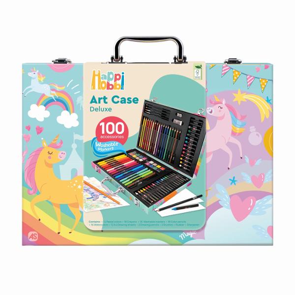 Happi Hobbi Art Case Set De Desen Deluxe Cu 100 De Accesorii Unicorn 1038-82058 Indiferent cate culori ai avea nu sunt niciodata suficiente Trusa de desen de lux din lemn este un studio de pictura portabil cu 100 de accesorii pentru a picta ore intregi Contine toate instrumentele necesare pentru dezvoltarea imaginatiei si a creativitatii Creioane de desen markere acuarele creioane colorate culori pastelate si creioane colorate va asteapta sa va inspirati si sa creati modele frumoase de pictura Trusa are spatiu separat pentru fiecare accesoriu ajutandu-va sa