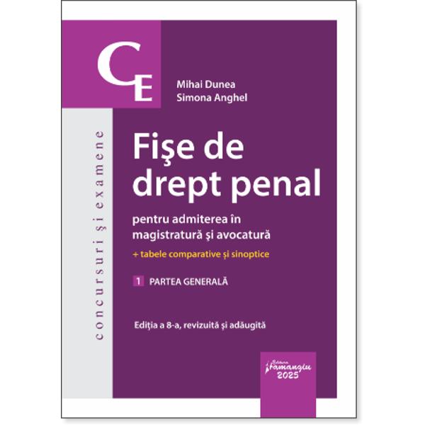 La fel ca toate celelalte lucrari din cadrul acestei serii Fise de drept penal pentru admiterea in magistratura si avocatura reprezinta un proiect editorial dedicat studentilor masteranzilor si absolventilor care se pregatesc pentru examenele de admitere si definitivat in profesiile juridice abordarea autorilor fiind axata in special pe prezentarea sintetica a institutiilor dreptului penal astfel cum acestea au fost configurate respectiv reconfigurate 