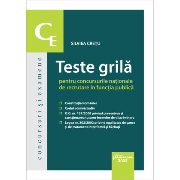 Concursul national de ocupare a functiilor publice din administratia centrala a fost implementat in Romania de catre Agentia Nationala a Functionarilor Publici printr-un proiect-pilot in anul 2023 Noua modalitate de recrutare in functia publica are la baza modelul european de recrutare EPSO – European Personnel Selection Office care promoveaza principiile competitiei competentei transparentei incluziunii si meritocratiei Lucrarea Teste grila 