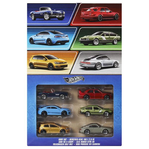 Hot Wheels Silver Series Set 6 Masinute Metalice Euro Style MTJBY79 Un pachet multiplu care contine sase masini din seria Silver care sunt tematice in jurul masinilor europene Setul contine - Alfa Romeo GTV6 30 BMW 507 Volkswagen Golf MK7 1996 Porsche 911 Carrera Audi RS 5 Coupe Mercedes-Benz 190 E 25-16 Masini de curse masini sport o multitudine de culori si diferite stiluri Masinutele sunt alegerile perfecte Pentru copii si colectionari Alegerea ideala pentru un cadou destinat copiilor ce indragesc masinile si drift-urile