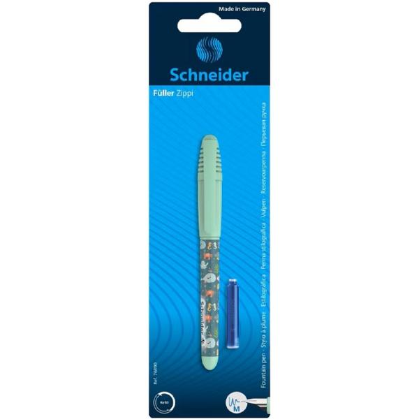 Stilou Vernil Schneider Zippi este un instrument perfect pentru cerintele scolare cu un design modern in culori vibrante Acesta poate fi reincarcat cu rezerve standard de cernela albastru regal ce poate fi stearsa • Varf rezistent de tip M realizat din otel inoxidabil• Potrivit atat pentru dreptaci cat si pentru stangaci• Corp din plastic rezistent• Clip de prindere 