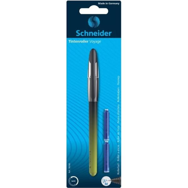 Roller-ul Schneider Voyage este un instrument perfect pentru cerintele scolare cu un design modern in culori vibrante si model geometric • Varf tip M• Potrivit atat pentru dreptaci cat si pentru stangaci• Corp din plastic rezistent• Clip de prindere robust• Echipat cu cartus de cerneala standard albastru regal• Functioneaza cu patron standard de 