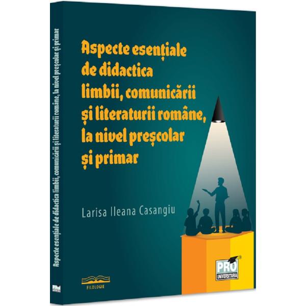 Asa cum este deductibil din titlu prezentul volum abordeaza elemente fundamentale ale didacticii limbii romane comunicarii si literaturii romane pe care formarea initiala pentru profesia didactica aferenta nivelurilor prescolar si primar le presupune Autoarea le abordeaza atat din perspectiva teoretica dupa o temeinica documentare cat mai ales din perspectiva pragmatica avandu-se in vedere contexte de aplicabilitate variate si recurente in educatia 