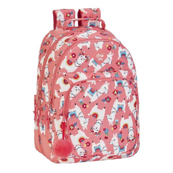 Rucsac dublu Glowlab Llama scoala 42 cmRucsac dublu pentru scoala de 42 cm din colectia Glowlab Llama decorat cu lame vesele si flori Intr-o superba si vesela nuanta de portocaliu piersica este un rucsac veselFoarte practic si incapator are doua compartimente ce se inchid cu fermoar dublu Frontal are un buzunar dublu securizat cu fermoare Colturile inferioare ale ghiozdanului sunt protejate de portiuni cauciucate&160;Buzunarul frontal este decorat cu un puf din blanita 