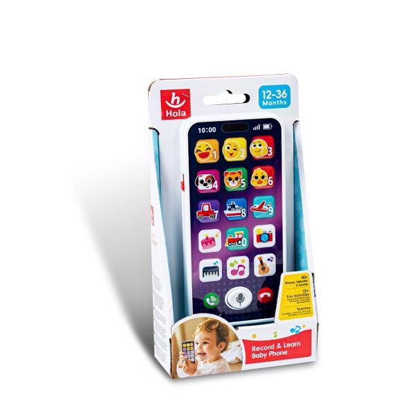 Telefonul interactiv de la Hola Toys este o jucarie educativa si captivanta special conceputa pentru copiii cu varsta intre 12 si 36 de luni Cu un design modern inspirat de telefoanele reale acest dispozitiv ofera peste 40 de fraze sunete si melodii care stimuleaza curiozitatea si dezvoltarea copilului Include peste 15 activitati amuzante care incurajeaza recunoasterea numerelor formelor culorilor sunetelor si emotiilor Functia de inregistrare ii permite celui mic sa-si auda propriul 