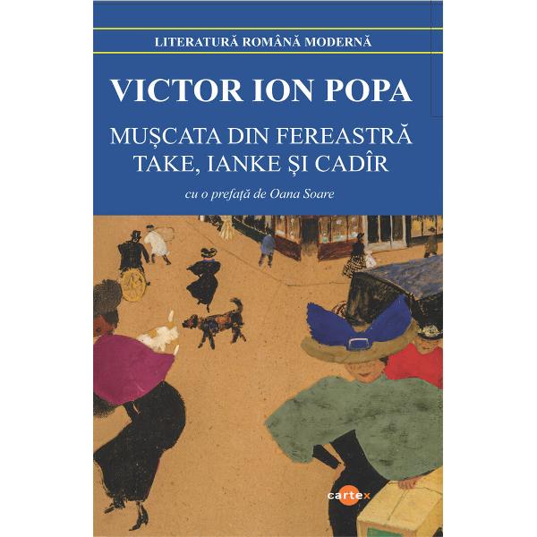 Muscata din fereastra Take Ianke si CadirMuscata din fereastra premiera in 1929 la Teatrul National este o comedie sentimentala care exploateaza o tema si un scenariu recurent in opera lui Victor Ion Popa conflictul intre generatii intre parin&539;i si copii proiectat in cadru matrimonial In aceasta piesa divergentele apar si in urma involutiei sufletesti a genitorilor care la timpul lor isi contrariasera familia casatorindu-se unul cu altul dar care mai tarziu se 
