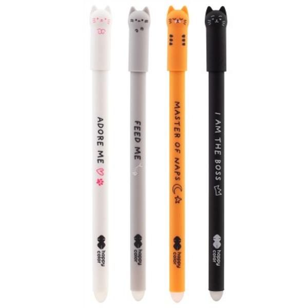 Roller gel cu rescriere, 0.5 mm, culoare de scriere albastru, Kitty, Happy Color Descriere Roller gel cu rescriere Happy Color 05 mm Kitty diverse culori- roller cu cerneala termosensibila- textul se sterge prin frecare cu guma de la capatul instrumentului de scris- 4 forme cu tematica de pisici ale capacului rollerului- grosime scriere 05mm- culoare albastru cristal- varf roller bullet tip → scriere apropiata de 07 mm