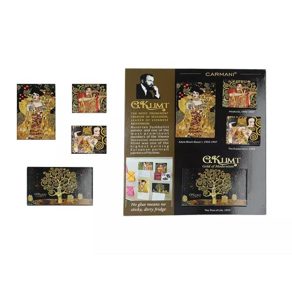 Înfrumuse&539;eaz&259;-&539;i spa&539;iul cu acest set elegant de 5 magne&539;i inspira&539;i din celebrele opere ale lui Gustav Klimt Fiecare magnet red&259; detalii aurii &537;i motive decorative din tablouri iconice precum Pomul Vietii sau Portretul Adelei Bloch-Bauer aducând o not&259; sofisticat&259; &537;i artistic&259; oric&259;rei 