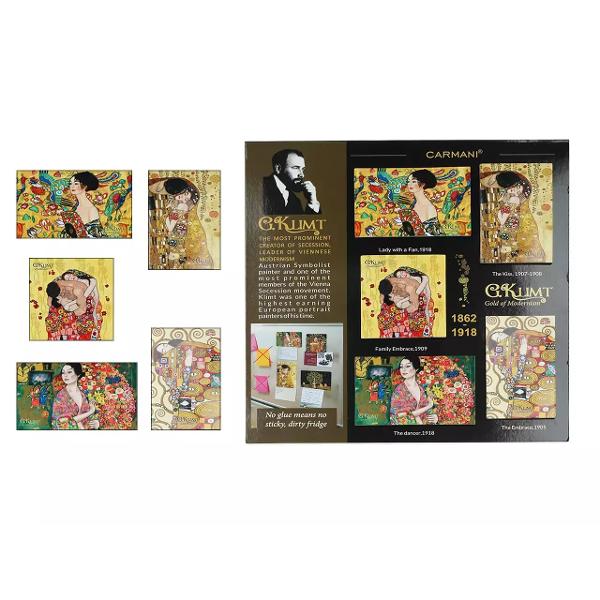 Înfrumuse&539;eaz&259;-&539;i spa&539;iul cu acest set elegant de 5 magne&539;i inspira&539;i din celebrele opere ale lui Gustav Klimt Fiecare magnet red&259; detalii aurii &537;i motive decorative din tablouri iconice precum S&259;rutul sau Dansatoarea aducând o not&259; sofisticat&259; &537;i artistic&259; oric&259;rei suprafe&539;e 