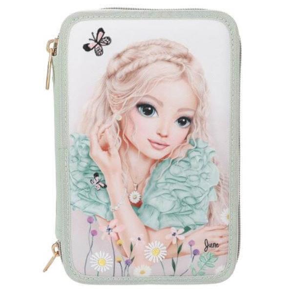 Penar Triplu Echipat TOPModel Summer Feeling – Verde Salvie cu BroderiePenarul triplu TOPModel Summer Feeling impresioneaza prin designul sau romantic in nuante de verde salvie decorat cu un model floral delicat si fluturi dintre care unele detalii sunt brodate pentru un efect deosebitCele trei compartimente sunt complet echipate si ofera tot ce este necesar pentru scoala sau activitati creative18 creioane colorate18 