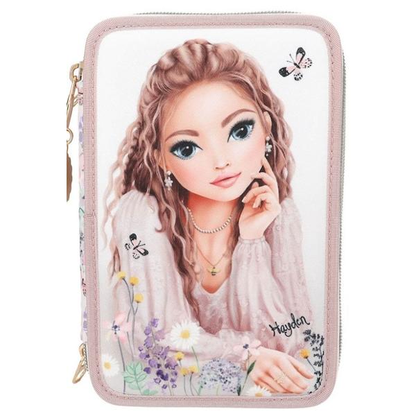 Penar Triplu Echipat TOPModel Summer Feeling – Design Floral RomanticPenarul triplu TOPModel Summer Feeling impresioneaza prin designul sau feminin si delicat cu un motiv romantic pe fata si imprimeu floral cu fluturi care inconjoara intregul penar Detaliul decorativ in forma de floare atasat fermoarului adauga un plus de stil si originalitatePractic si bine compartimentat penarul dispune de trei compartimente separate fiecare complet echipat 