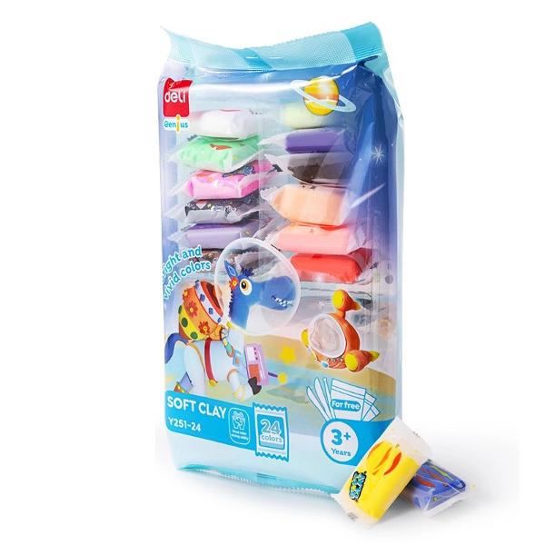 Plastilina soft clay cu 24 de culori 144g Deli DLEY25124
