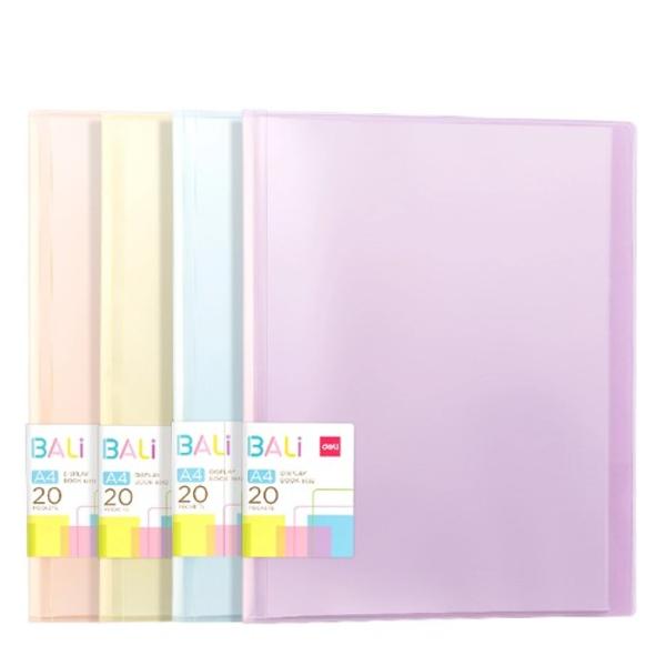 Mapa prezentare 40 folii coperti rigide culori pastel Bali DELI ideala pentru prezentari arhivari etc disponibila in 4 culori pastel albastru galben  mov si rosu Ideala pentru prezentari arhivari etcCaracteristici produsConfectionata din plastic cu coperti rigide Format A4Prevazuta cu 40 folii in interior fixate pe cotorDisponibila in 4 culori pastel albastru galben  mov si 