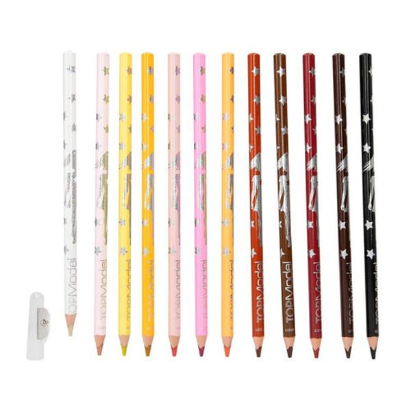 Toate culorile pentru p&259;r &537;i piele Setul de creioane de colorat de la TOPModel este format din 12 creioane colorate diferite Incluse în set alb culoarea pielii galben deschis auriu roz pudrat roz culoarea caisei caramel nuga cacao mahon &537;i negru Pentru rezultate excelente la colorarea p&259;rului &537;i a pielii