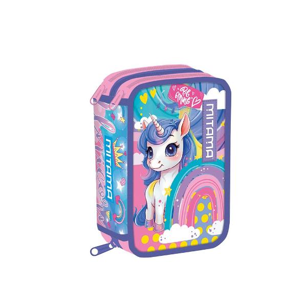 Acest penar echipat Mitama cu 3 compartimente si un design unic de unicorn este perfect pentru organizarea rechizitelor scolare Fabricat din poliester acesta ofera durabilitate si un stil deosebitDimensiuni 145 x 74 x 20 cmContine 47 de piese2 pixuri Goody cancellabile albastru si rosu2 creioane HB cu corp fluo1 marker de subliniere Twice2 stilouri cu bila fluo1 lipici Stronglue1 