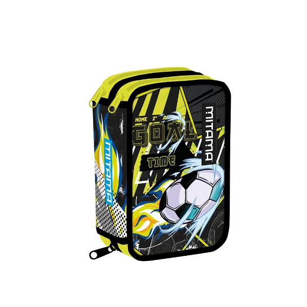 Acest penar echipat de la Mitama cu un design sportiv este ideal pentru a-ti organiza instrumentele de scris Penarul are trei compartimente generoase si vine echipat cu 47 de piese esentiale pentru scoalaDimensiuni 145 x 74 x 20 cmContinut 2 pixuri GOODY cancellabile albastru si rosu 2 creioane HB cu corp FLUO 1 marker pentru evidentiere TWICE 2 pixuri FLUO 1 lipici STRONGLUE 1 radiera FLUO 1 ascutitoare bidon FLUO 1 rigla de 15 cm FLUO 18 creioane 