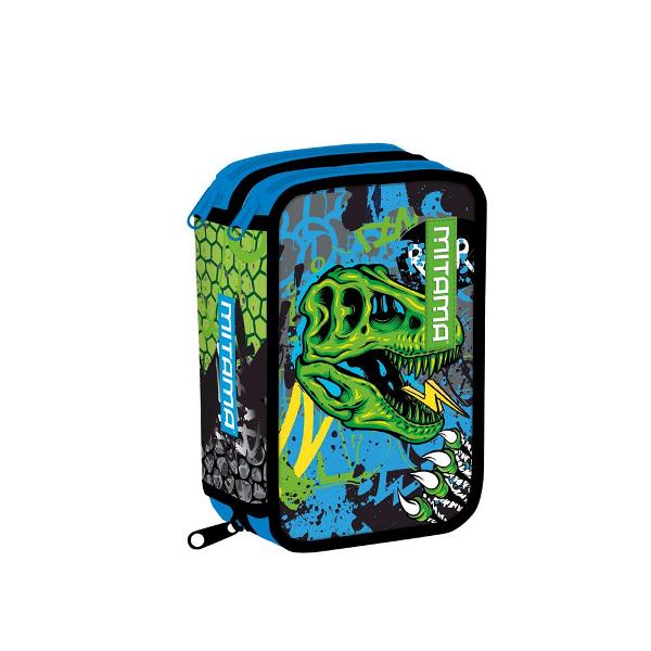 Penarul echipat Mitama cu 3 compartimente si design dinozaur este perfect pentru a pastra organizate toate instrumentele de scris necesare Cu un design atractiv si functional acest penar este ideal pentru scoala sau birouDimensiuni 145 x 74 x 20 cmInclude 47 de piese 2 pixuri Goody albastru si rosu 2 creioane HB 1 marker evidentiator 2 pixuri cu gel 1 lipici 1 radiera 1 ascutitoare 1 rigla de 15 cm 18 creioane colorate 18 