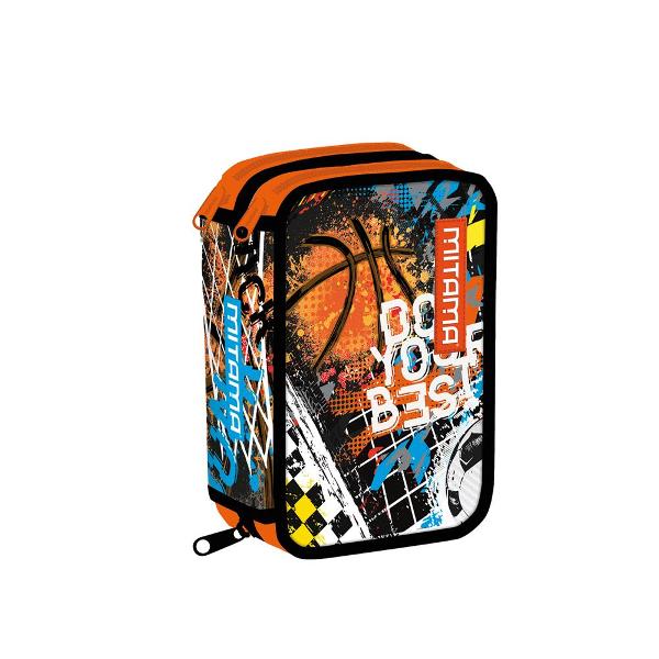 Penarul echipat Mitama cu 3 compartimente si design fotbal este ideal pentru pasionatii de sport Este echipat cu toate cele necesare pentru orele de scoala sau activitatile creativeDimensiuni 145 x 74 x 20 cmContine 47 de piese 2 pixuri GOODY cancellabili albastru si rosu 2 creioane HB fluo 1 marker TWICE 2 pixuri cu bila fluo 1 lipici STRONGLUE 1 radiera fluo 1 ascutitoare fluo 1 rigla de 15 cm fluo 18 creioane colorate 18 cariociMaterial 