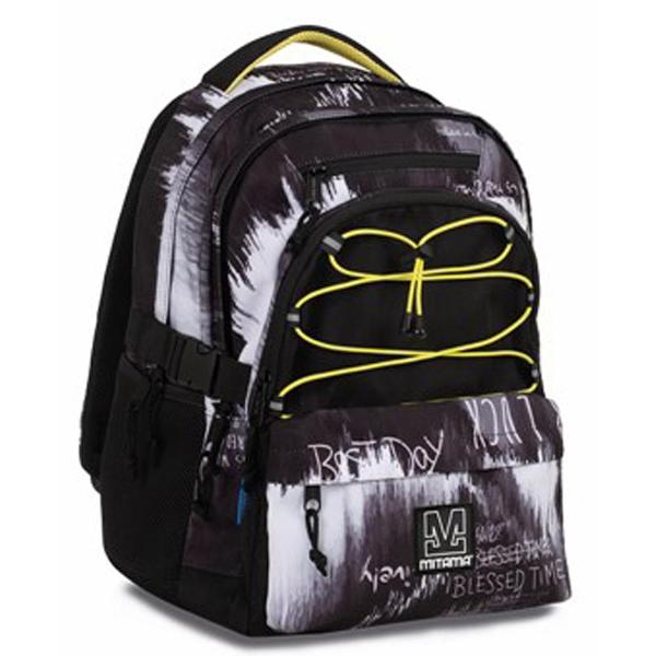 Acest ghiozdan Mitama imbina functionalitatea cu un design modern alb cu negru fiind ideal pentru orice ocazieDimensiuni 43 x 32 x 22 cmCapacitate 32 litriSpate Captusit si imbracat in material textilBuzunare Buzunar frontal accesorizat buzunar pentru telefon buzunar captusit pentru laptop si buzunar lateralPort USB si adaptor USB-CElastice frontale coordonate utile pentru a transporta geaca hanoracul umbrela 