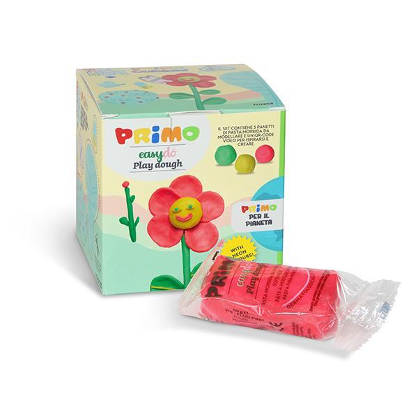 Cub creativ Primo plastilina 3 culori a 60g design floare MC299330 Set de plastilina moale 3 culori Easydò cu gluten este o plastilina colorata realizata din materii prime in proportie de 95 de origine vegetala Este foarte moale elastica si placuta la manipulare si nu murdareste mainile Este conceputa pentru a fi remodelata de multe ori daca este pastrata departe de aer pentru a preveni uscarea Culorile sale sunt vii si stralucitoare si raman astfel odata ce se usuca complet Se usuca lent Testat dermatologic
