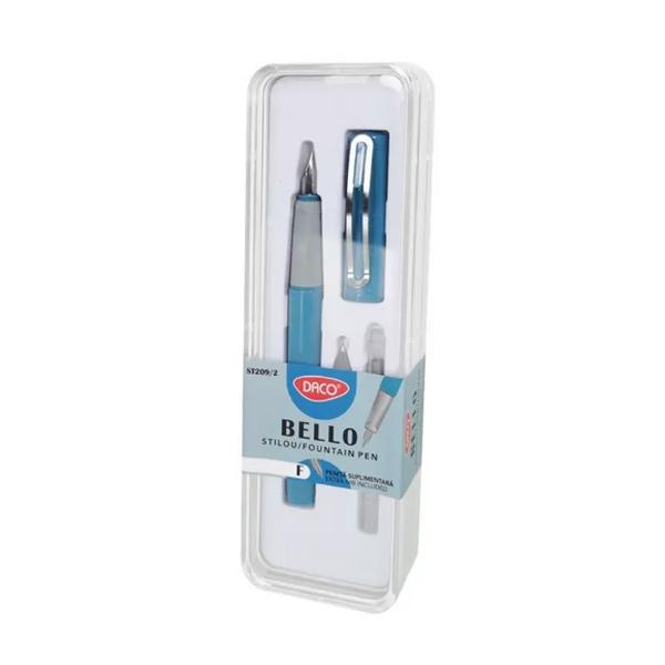 Stilou cu penit&259; de schimb corp din plastic albastru• peni&539;&259; din iridiu tip F Fine – ideal&259; pentru scris fin subtire• corp din plastic albastru – rezistent &537;i u&537;or• clem&259; metalic&259;• grip din cauciuc pentru o tinere facil&259;• compatibil cu patron standard &537;i patron lung• setul include o penit&259; suplimentar&259; de 