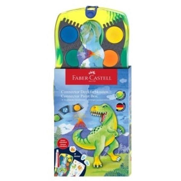 Acuarelele Connector Dinozauri cu 12 culori de la Faber-Castell sunt alegerea ideala pentru copii pasionati de desen si pictura Aceste acuarele ofera nuante vibrante si o solubilitate rapida asigurand o utilizare eficienta si placuta in orice activitate creativaFiecare set include un capac transparent care nu doar ca protejeaza culorile dar poate fi personalizat cu numele copilului aducand un plus de originalitate De 