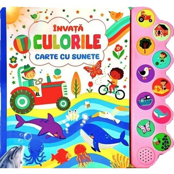 Descopera lumea culorilor intr-un mod interactiv si distractiv Cartea cu sunete Invata culorile ii invita pe cei mici intr-o aventura plina de culoare sunete vesele si imagini atragatoare Fiecare pagina este dedicata unei culori ilustrata cu obiecte familiare iar apasarea butoanelor sonore transforma invatarea intr-o joaca antrenanta Ideala pentru copiii cu varste intre 1 si 4 ani aceasta carte stimuleaza dezvoltarea vocabularului 