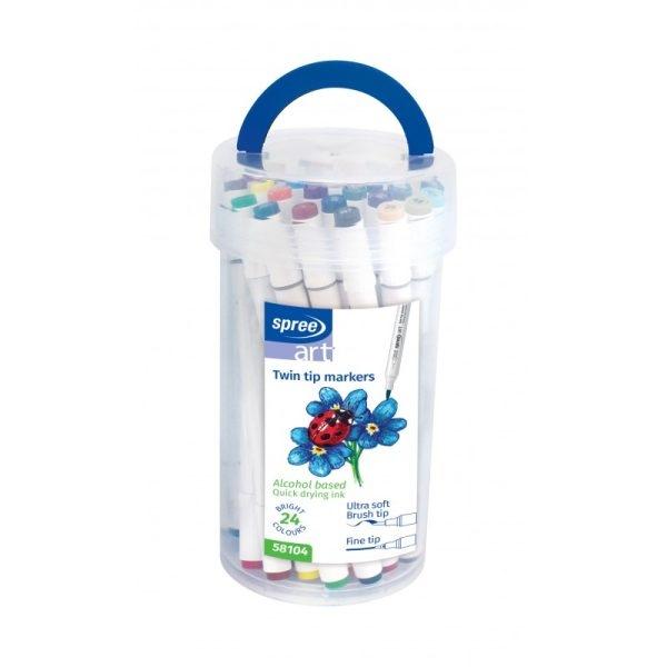 Set cu 36 de markere cu 2 capete pensula si 4 mm Spree SP58106