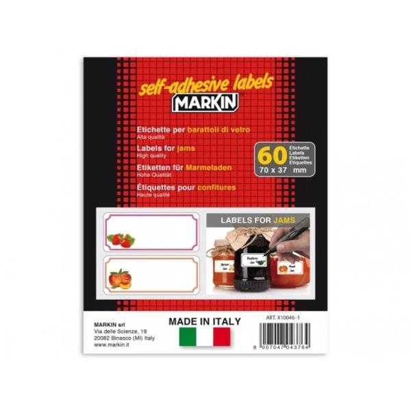 Etichete adezive albe cu decoratii fructe potrivite pentru borcanele cu gemDimensiuni etichete 70 x 37mmSetul contine 60 de etichete dispuse pe 10 coliDimensiuni set 1525 x 125 mm