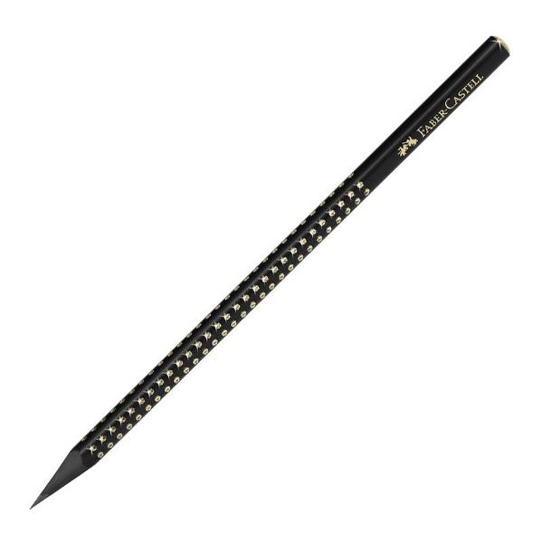 Creion grafit B Grip lemn negru Midnight Gold Faber-Castell din colectia Sparkle Forma ergonomica triunghiulara si o mina lipita cu o tehnologie speciala ce ii confera o inalta rezistenta la rupere Mina de tarie B pentru o scriere confortabila Creioane atractive cu vopsea in culori perlate si puncte stralucitoare Capat rotunjit stralucitordiv 