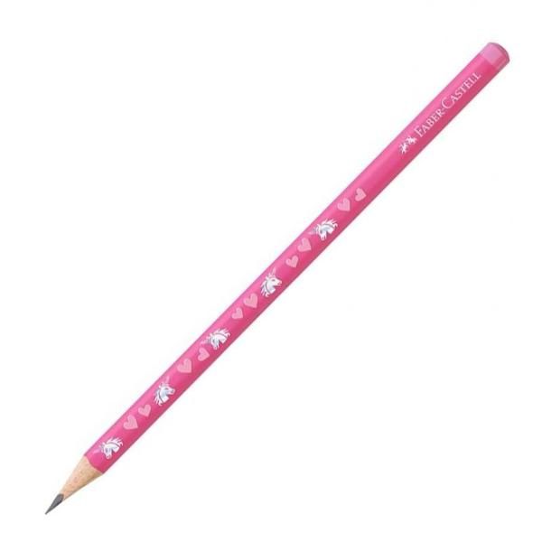 Creion grafit HB Unicorni Faber-Castell fara guma forma ergonomica triunghiulara Lipirea speciala SV previne ruperea minei Vopsea pe baza de apa Mina creion HB Corp roz cu print unicorni 