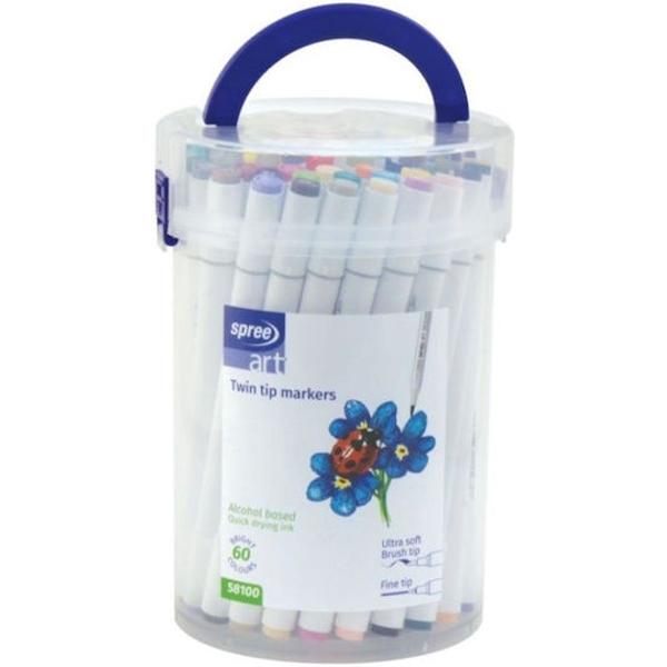 Set 60 culori marker cu 2 capete Unul dintre acestea are un varf fin ideal pentru detalii complexe iar celalalt are un varf de pensula Corp alb cu capetele capacelor in culoare pentru o utilizare usoaraSet culori stralucitoare pe baza de alcool cu cerneala care are uscare rapida Ideale pentru a fi folosite pentru design schite si deseneMarkerele sunt multifunctionale putand fi utilizate pe mai multe tipuri de suprafete hartie sticla plastic & 