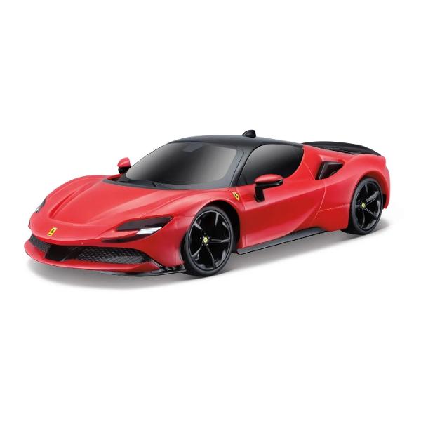 Adu in colectia ta simbolul inovatiei si performantei italiene cu replica la scara 124 a Ferrari SF90 Stradale din gama MotoSounds de la Maisto Aceasta masina combina un design futurist cu efecte sonore si luminoase captivante Modelul surprinde perfect liniile aerodinamice si detaliile sofisticate ale primului hibrid plug-in de la Ferrari Caroseria rosie vibranta cu accente negre si jantele negre distinctive emana putere si eleganta moderna Experimenteaza realismul oferit de 