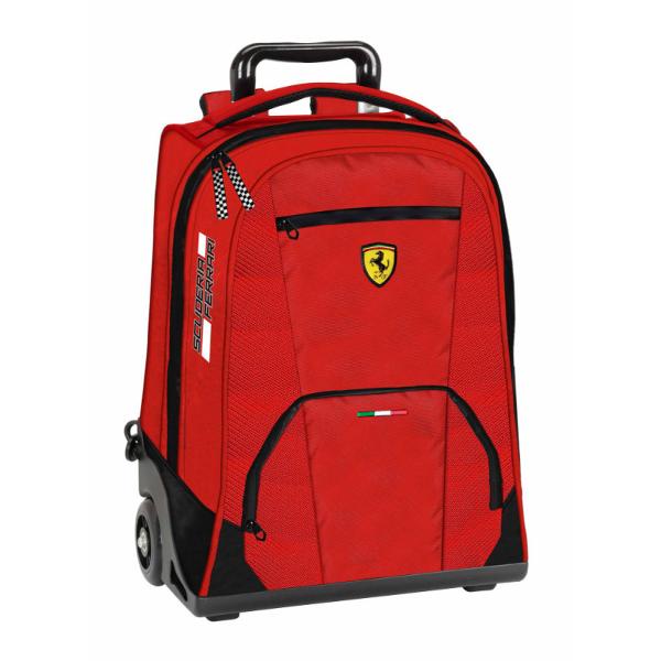 Troler Ferrari voiaj rosu 47 cm&160;rucsac 3 compartimente spatioareinchidere cu fermoarmaterial poliesterculoare Negrudimensiuni 47 x 32 x 10 cmrecomandat pentru clasele 1-8