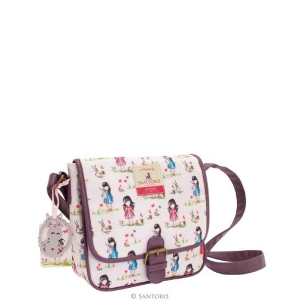 A beautiful day bag perfect for any look With an over the shoulder adjustable strap and leather look buckle finish it has a modern feel complimented by the charming vintage inspired print Featuring Gorjuss artworks and nature inspired elements the pastel pattern sits delicately on a blush pink coating with a 