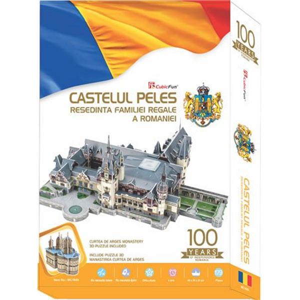 Editia aniversara Cubic Fun Castelul Peles Resedinta Familiei Regale a Romaniei contine doua jocuri puzzle 3D Castelul Peles si Manastirea Curtea de ArgesCastelul Peles a fost construit intre anii 1873 si 1914 si este inconjurat de munti si paduri fiind inima orasului Sinaia Este plasat pe un traseu medieval care face legatura dintre Transilvania si Tara RomaneascaPovestea Castelului Peles incepe 