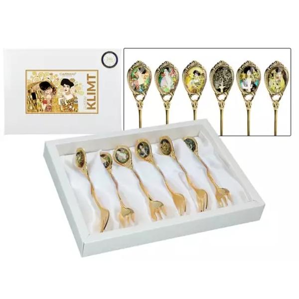 Îmbin&259; arta cu rafinamentul în decorul mesei tale Acest set de 6 furculi&539;e aurii parte a colec&539;iei inspirate de picturile lui Gustav Klimt aduce elegan&539;&259; &537;i un farmec artistic oric&259;rei ocazii Fiecare furculi&539;&259; cu o lungime optim&259; de 13 cm este realizat&259; cu aten&539;ie la detalii &537;i î&539;i ofer&259; o experien&539;&259; vizual&259; distinct&259; Livrate într-o 