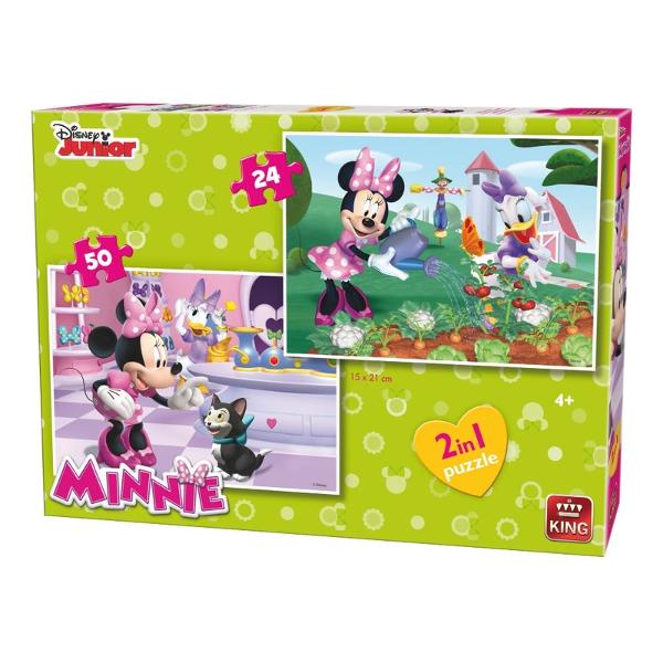 Puzzle 2 in 1 24-50 piese Minnie BowiePetrece-ti timpul liber intr-un mod constructiv Rezolvarea puzzle-urilor te ajuta sa iti dezvolti noi aptitudiniCaracteristiciDimensiune puzzle 24 piese 245x175 cm  50 piese 305x215 cm Dimensiune cutie 32x23x4 cm Varsta recomandata 4 aniAtentionare Produsul este contraindicat copiilor sub varsta de 3 ani deoarece poate contine piese mici care pot fi inghitite sau inhalate existand pericolul de sufocare  Va rugam NU lasati ambalajele 