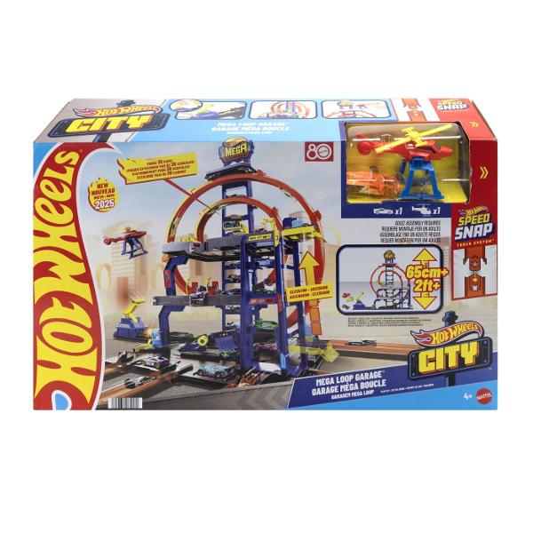 Intra in lumea aventurilor Hot Wheels cu Mega Garaj un set de joaca spectaculos cu 3 niveluri de actiune perfect pentru tinerii piloti care viseaza la curse ametitoare si cascadorii extreme Caracteristici spalatorie auto la parter  pentru un start curat inainte de cursa lansator Slam o singura apasare trimite masina in viteza pe cele doua benzi de competitie deviatoare de pista  schimba traseul si controleaza directia cursei cu o simpla rasucire lift manual actionat de copii  transporta 