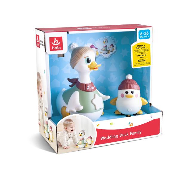 Jucarie interactiva cu mama si pui de rata Varsta recomandata de utilizare este 6-36 luni Descopera magia jocului interactiv cu setul de la Hola special creat pentru a stimula curiozitatea si dezvoltarea armonioasa a bebelusilor Setul include o rata mama si un pui adorabil amandoi purtand caciulite simpatice gata sa ii insoteasca pe cei mici in aventuri distractive Caracteristici principale 2 moduri de joaca Modul de mers cu balans si modul de urmarire pentru incurajarea miscarii si a 