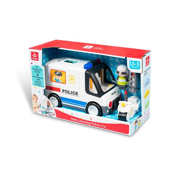 Masinuta de jucarie de politie pentru invatare timpurie este un set educativ destinat copiilor cu varste intre 15 si 5 ani Include o masinuta de politie un politist jucarie o motocicleta si semne de circulatie Produsul are 2 moduri de joc si 8 echipamente de trafic oferind o experienta interactiva care ajuta pe cei mici sa invete reguli de circulatie si sa-si dezvolte abilitati motorii si cognitive Setul este colorat sigur si potrivit pentru joaca educativa timpurie