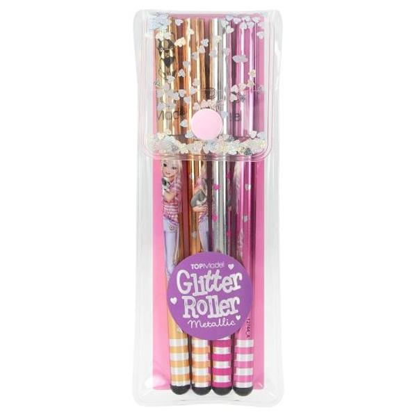 Distrac&539;ie la scris &537;i pictat cu pixurile cu sclipici metalic de la TOPModel în auriu argintiu bronz &537;i auriu roz &537;i cu un motiv minunat cu un câine Ambalate într-o pung&259; transparent&259; cu confetti pe clap&259; Minele nu sunt schimbabilesection 