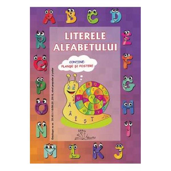 Literele alfabetului Mapa cu planse si postere Literele alfabetului reprezinta un instrument auxiliar pentru prescolari scolarii mici in vederea insusirii unor cunostinte referitoare laeducarea limbajului Plansele sunt ilustrate atractiv concepute in acelasi timp educativ ajutandu-i pe copii la invatarea literelor mari si mici de tipar cat si a grupurilor de litere Copiiipot fi indrumati de catre educatoare si parinti sa parcurga traseul grafic al literelor cu degetul aratator ceea ce 