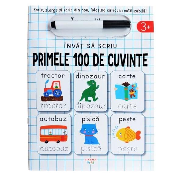 Decol&259;m spre cunoa&537;tereAceast&259; carte con&539;ine 100 de cuvinte uzuale pe care copiii vor înv&259;&539;a s&259; le scrie Fiecare cuvânt este înso&539;it de un contur punctat care ghideaz&259; mâna copilului în trasarea literelorPaginile c&259;r&539;ii îi permit copilului s&259; scrie &537;i s&259; &537;tearg&259; de câte ori dore&537;te